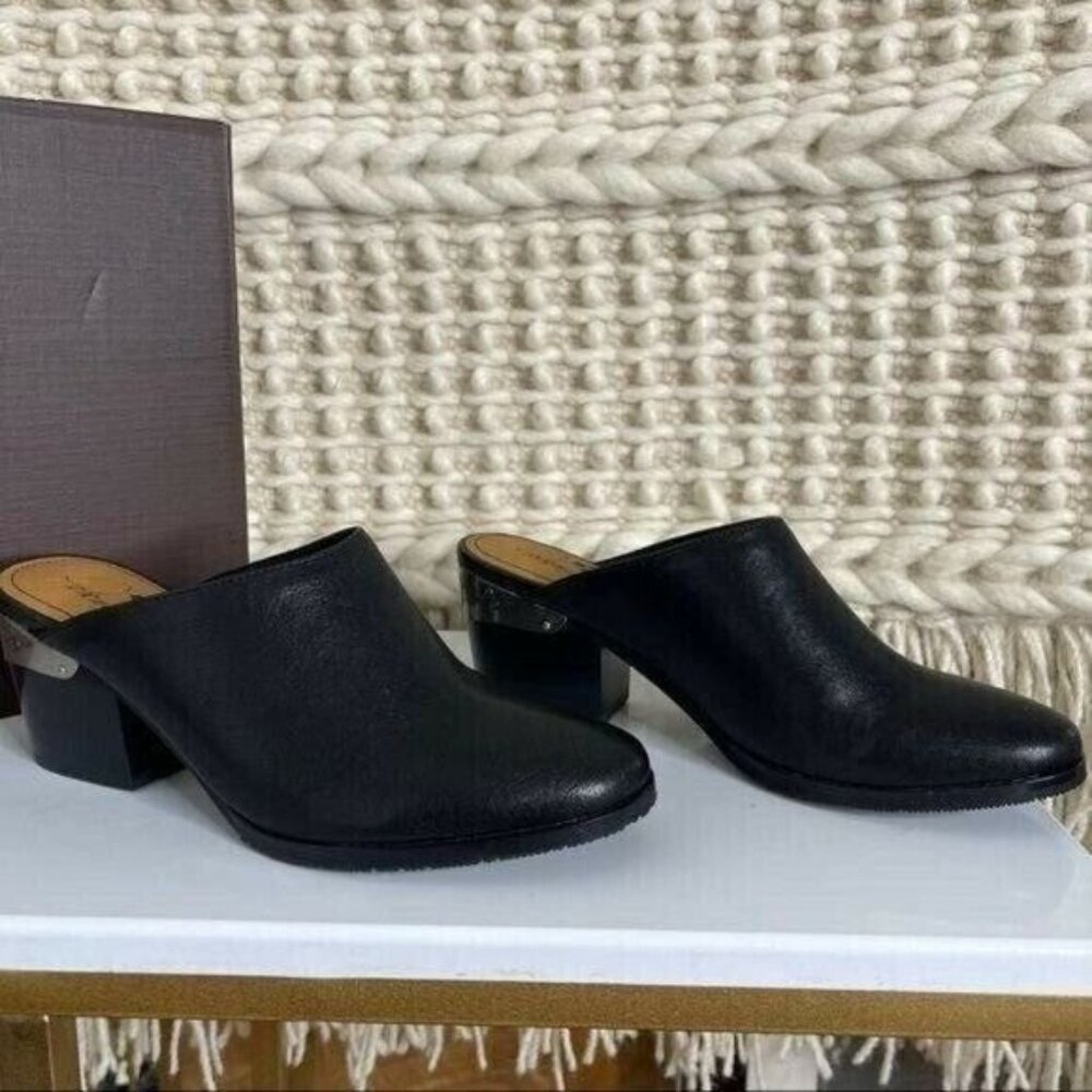 Patricia Nash Black Michaela Slip on Mules Leather Block Heel Size 6 - Picture 2 of 9